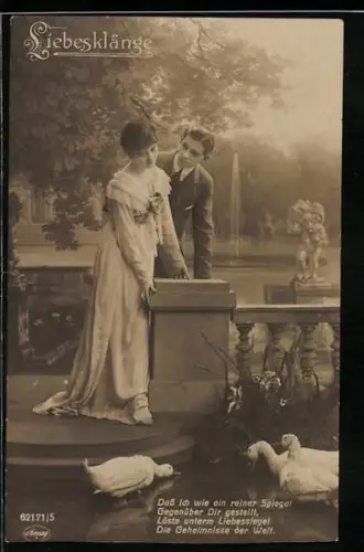 Foto-AK Amag Nr. 62171/5: Junges Paar in einem Park mit Fontäne