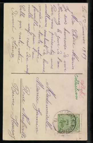 Foto-AK Amag Nr. 62228/5: Junge Frau an einer Uhr zu Mitternacht