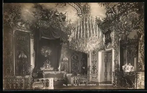 AK Schloss Linderhof, Schlafzimmer im Kgl. Schloss