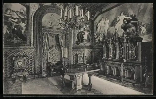 AK Schloss Neuschwanstein, Bilder zur Tannhäuser Sage im Arbeitszimmer