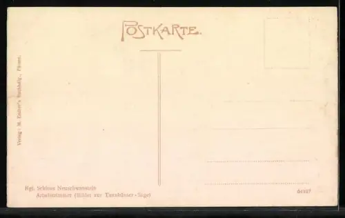 AK Schloss Neuschwanstein, Bilder zur Tannhäuser Sage im Arbeitszimmer