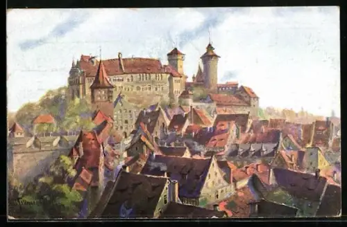 Künstler-AK Nürnberg, Burg von Süden