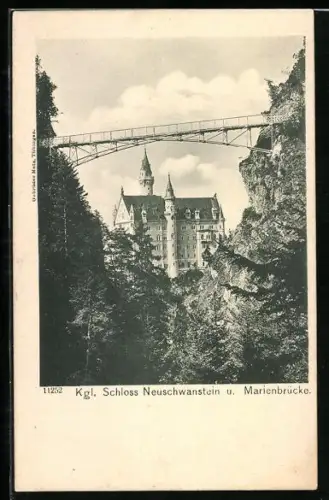 AK Schloss Neuschwanstein, Schloss mit Marienbrücke