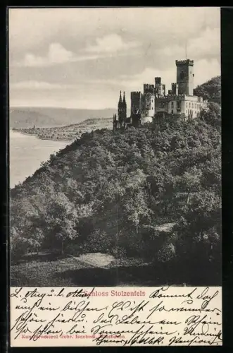 AK Schloss Stolzenfels, Schlossansicht mit Blick zum Fluss