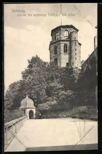 AK Heidelberg, Schloss, Achteckiger Turm mit dem Altan