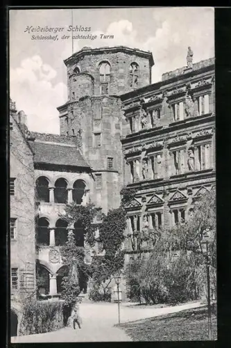 AK Heidelberger Schloss, Schlosshof mit achteckigem Turm