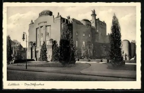 AK Cottbus, Stadttheater mit Grünanlagen