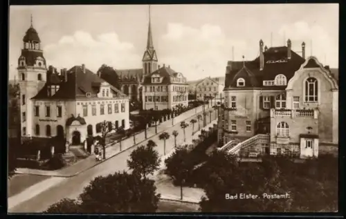 AK Bad Elster, Strassenpartie mit Postamt