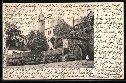 AK Höchst a. M., Kirchturm und Durchgang