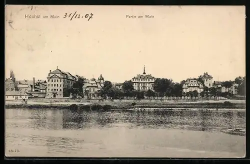 AK Höchst am Main, Partie am Main mit nahen Gebäuden