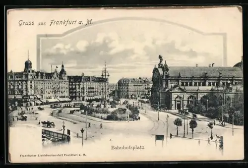 AK Frankfurt a. M., Bahnhofsplatz mit Strassenverkehr