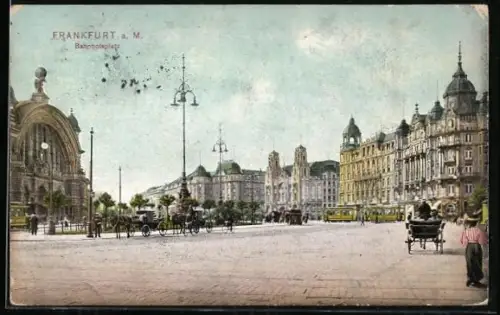 AK Frankfurt a. M., Bahnhofsplatz mit Strassenbahn