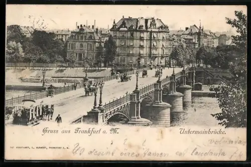 AK Frankfurt a. M., Untermainbrücke mit Pferdekutschen