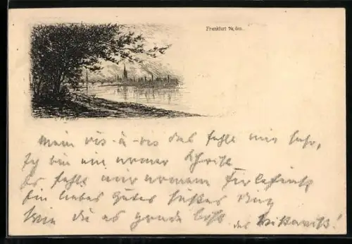 AK Frankfurt a. M., Ortsansicht vom Ufer aus