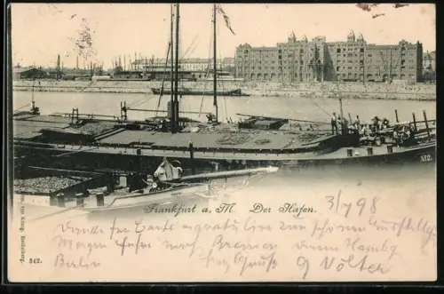 AK Frankfurt a. M., Der Hafen, Schiff im Hafen