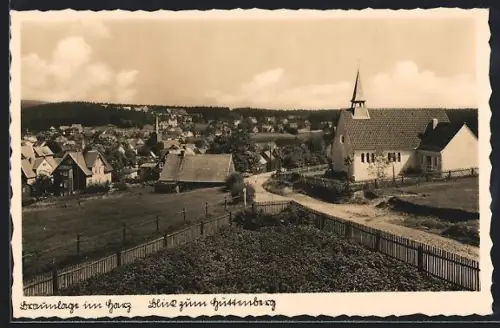 AK Braunlage im Harz, Ortsansicht mit Kirche u. Hüttenberg