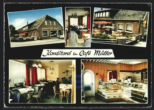 AK Neuenkirchen /Lüneburger Heide, Konditorei u. Café Müller mit Interieur und Exterieur