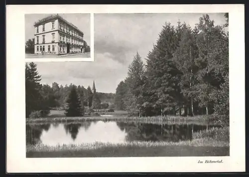 AK Soltau, Meyn`s Hotel, Landschaftsmotiv im Böhmetal