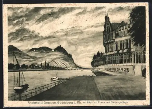 AK Godesberg a. Rh., Rheinhotel Dreesen mit Uferpartie