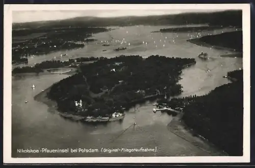 AK Berlin-Wannsee, Nikolskoe-Pfaueninsel, Original-Fliegeraufnahme