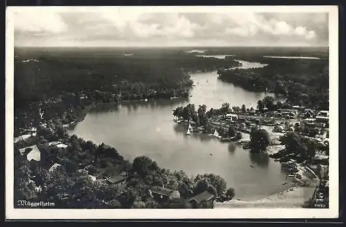 AK Berlin-Müggelheim, Fliegeraufnahme der Flusspartie und angrenzender Gebäude