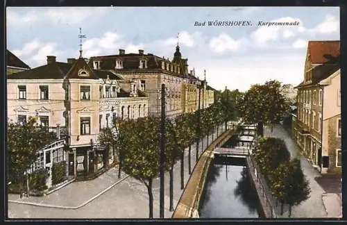 AK Bad Wörishofen, Kurpromenade mit Flusspartie