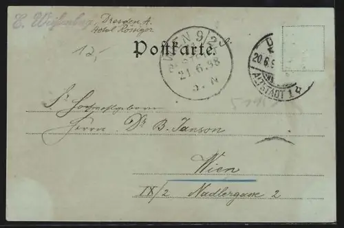 Mondschein-AK Dresden, Friedrich-August-Brücke mit Schlosskirche