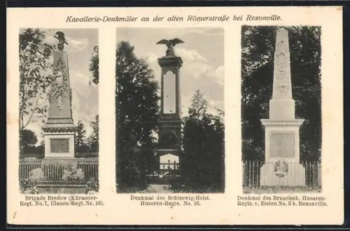AK Rezonville, Kavallerie-Denkmäler an der alten Römerstrasse