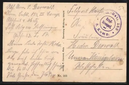 AK Ressaincourt, Maison endommagée avec des soldats devant