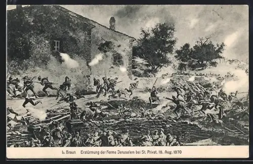 Künstler-AK St. Privat, Erstürmung der Ferme Jerusalem 1870
