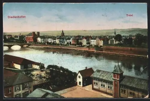 AK Diedenhofen, Ortsansicht mit Flusspartie