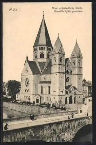AK Metz, Nouvelle église protestante et pont voisin