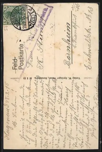 Künstler-AK Saareburg, Das Kreuz des Heilands wurde in der Schlacht am 20. August 1914 weggeschossen