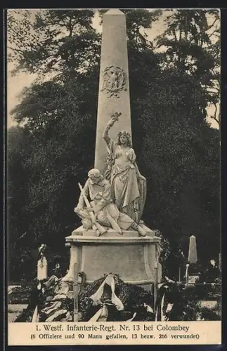 AK Colombey, Denkmal d. 1. Westf. Infanterie-Regt. Nr. 13