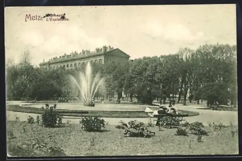 AK Metz, L`Esplanade avec fontaine et jardins verdoyants