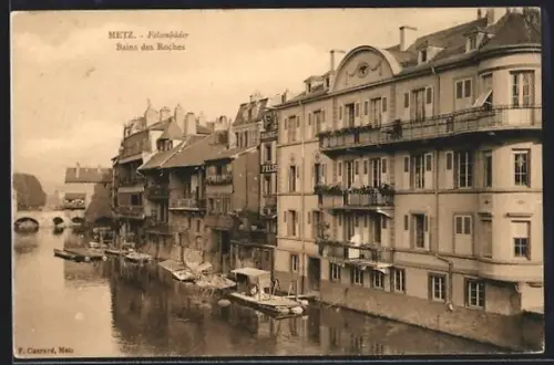 AK Metz, Bains des Roches et facades au bord de l`eau