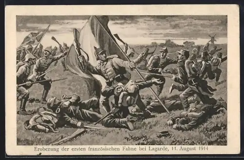 Künstler-AK Lagarde, Eroberung der französischen Fahne 1914