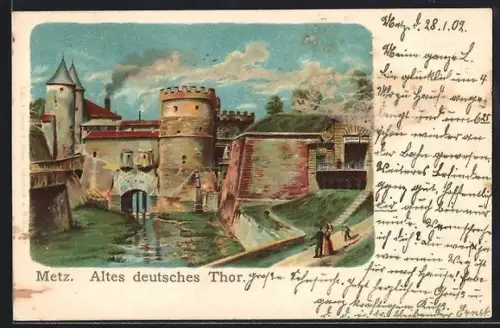 Lithographie Metz, Altes deutsches Thor