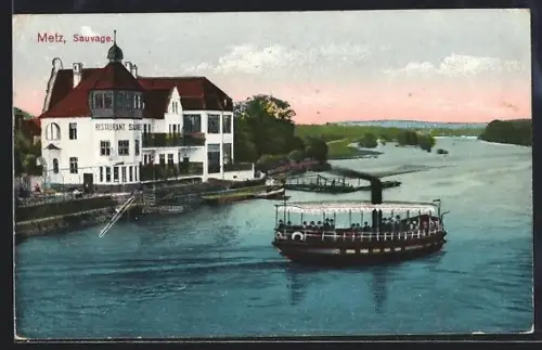 AK Metz, Restaurant Sauvage sur l`eau et embarcation sur la rivière