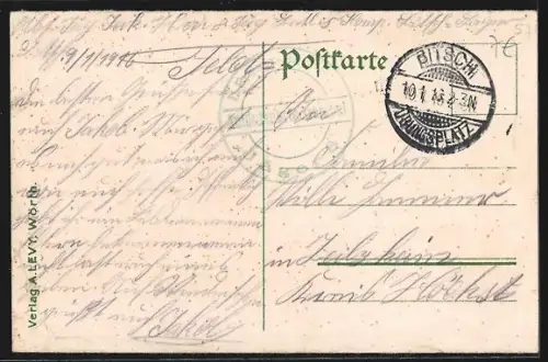 AK Bitsch, Vue sur le village et la citadelle sur la colline