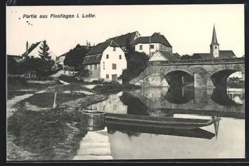AK Finstingen i. Lothr., Ortspartie mit Brücke