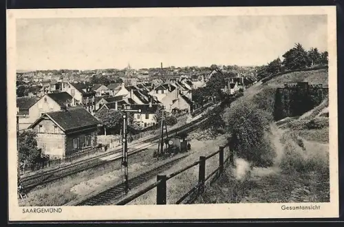 AK Saargemünd, Ortsansicht mit Bahngleisen