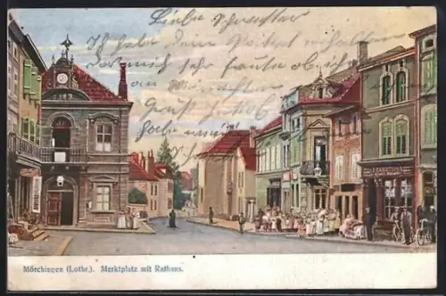 AK Mörchingen /Lothr., Marktplatz mit Rathaus