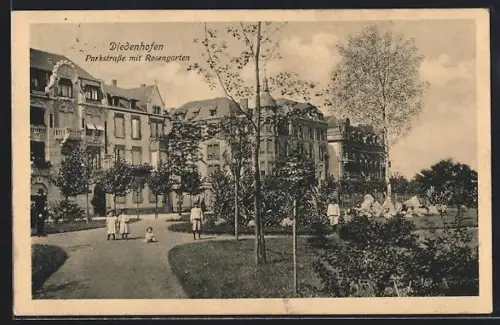 AK Diedenhofen, Parkstrasse mit Rosengarten