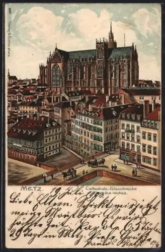 Lithographie Metz, Cathedrale Felsenbrücke