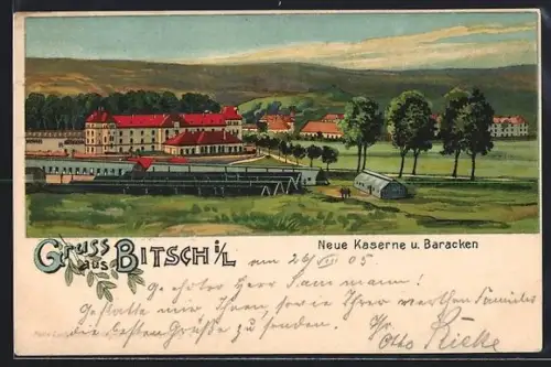 Lithographie Bitsch i. L., Neue Kaserne u. Baracken