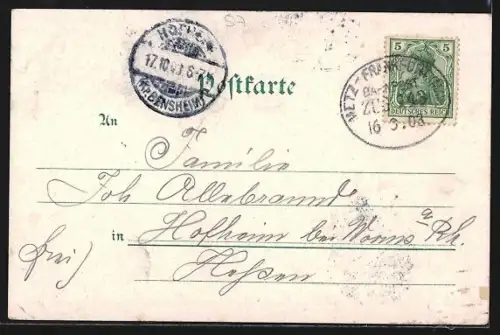 Lithographie Metz, Kathedrale, Felsenbäder, Bahnhof