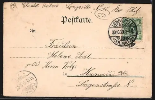 AK Longeville, Rue principale avec bâtiments et arbres