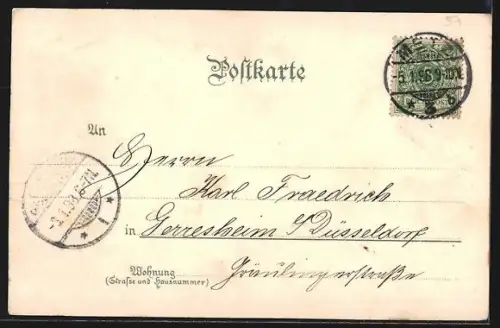 Lithographie Metz, Kathedrale, Deutsches Tor, Kaiser-Wilhelm-Denkmal