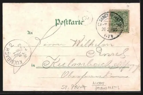 Lithographie St. Privat, Gasthof Chary, Kriegerdenkmäler, Ortsansicht mit Kirche